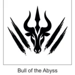 Black tribal bull head tattoo design with trident horns and slash marks