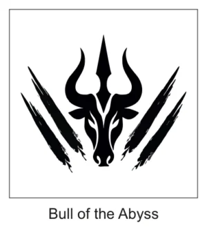 Black tribal bull head tattoo design with trident horns and slash marks