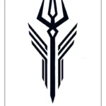Black geometric Trishul trident tattoo design with angular wing-like side bars