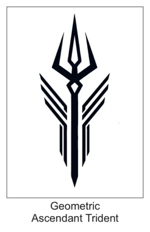 Black geometric Trishul trident tattoo design with angular wing-like side bars