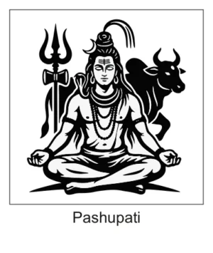 Meditating Lord Shiva in lotus pose with Trishul Damru and Nandi bull background