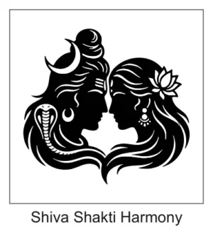 Profiles of Lord Shiva with crescent moon and Goddess Parvati with lotus face-to-face