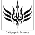 Brush-stroke calligraphic Trishul trident flanked by decorative stylized wings