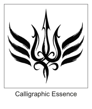 Brush-stroke calligraphic Trishul trident flanked by decorative stylized wings