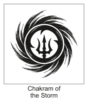 Sacred Sudarshana Chakram tattoo design with flame crests and Om symbol