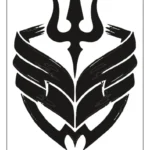Black tribal Trident Crest tattoo design with layered curved shield wings