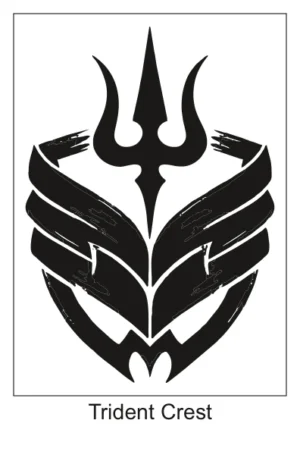 Black tribal Trident Crest tattoo design with layered curved shield wings