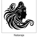 Black silhouette profile portrait of Lord Shiva Nataraja with sweeping dynamic hair and crescent moon