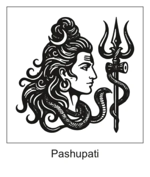 Detailed line art profile of Lord Shiva with coiled serpent around neck alongside Trishul and Damru