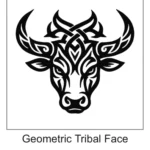 Symmetrical front-facing bull head with woven tribal knotwork between its horns
