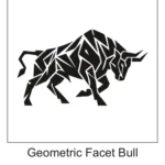Modern low-poly geometric bull silhouette made of sharp angular facets.