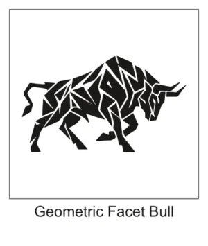 Modern low-poly geometric bull silhouette made of sharp angular facets.