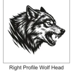 Detailed right-facing snarling wolf head portrait tattoo with dark fur shading