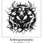 Muscular humanoid bull mascot with clawed hands breaking through a cracked wall effect
