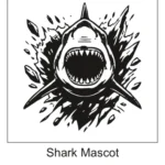 Frontal view great white shark bursting forward with wide open jaws and splashing water effect