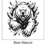Frontal roaring grizzly bear bursting forward through a cracked rock background