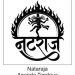 Dancing Lord Nataraja silhouette in flame ring with Nataraj Devnagari text